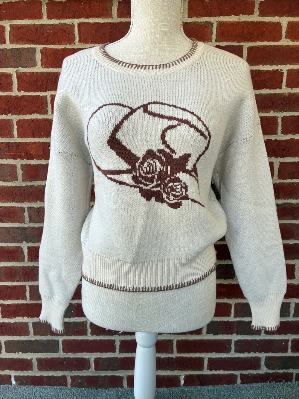 Women’ Western Whipstitched Cream Sweater - Picture 4 of 13
